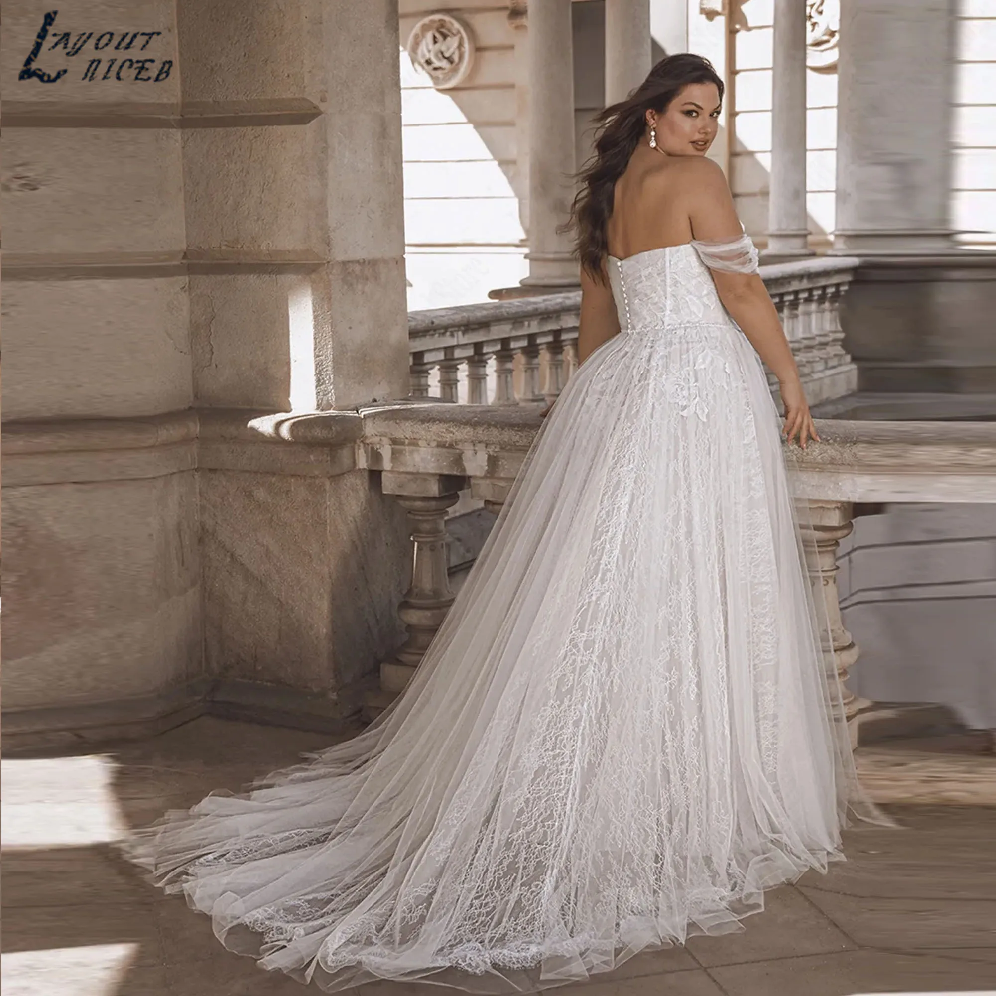 Plus Size Full Lace Wedding Dress Off Shoulder Sweetheart A-Line Tulle Bride Gown Romantic Backless vestidos de novia Customized