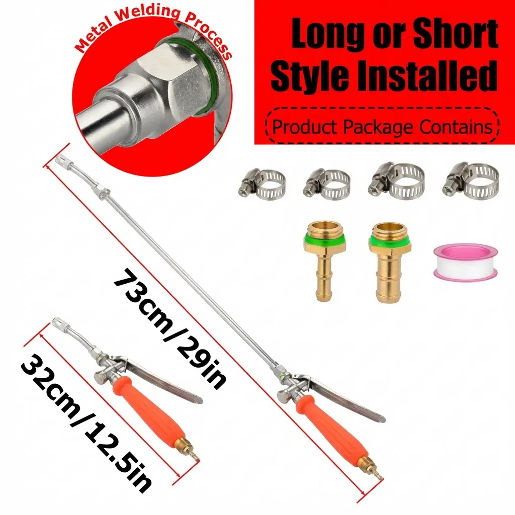 Garden Watering Spray Bar 29 Inch Full Metal Construction Stainless Steel Extension Tube Brass Barb Fittings for Plants