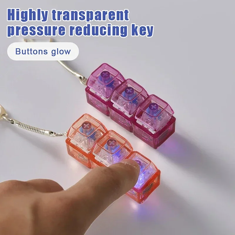3Keys LED Finger Keyboard Keycap Stress Relief Fidget Keychain Mechanical Keyboard Tester Decompression Toy For Adults Children
