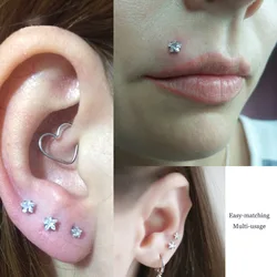 1PC Surgical Steel Star Square Crystal Cartilage Tragus Helix Piercing Labret Lip Studs Ring Internally Thread 16G Body Jewelry