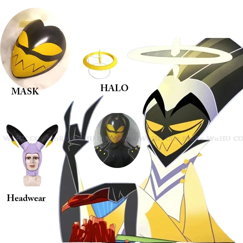 

2025 11 Hazbin Anime Hotel First Man Angel Halo Adam Mask Cosplay Halloween Party Adult Men Costume