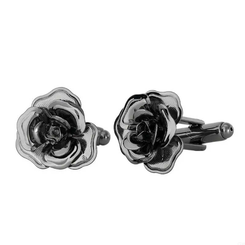  Gold Plated Copper Cufflinks French Inspired Rose Pattern Elegant and Tarnish Resistant Suitable for Wedding Occasions