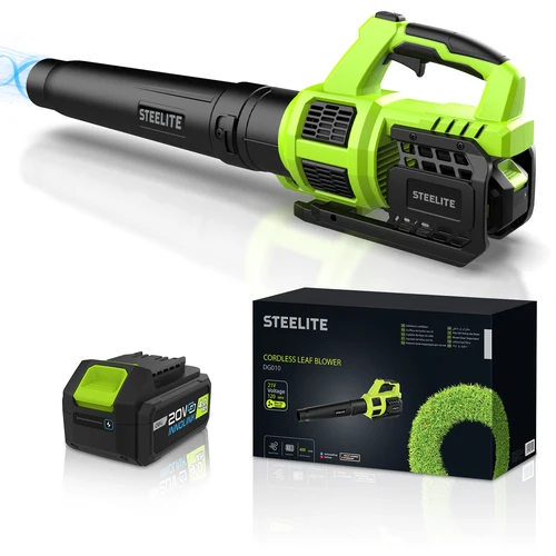 Deli 21V コードレスリーフブロワー、120 MPH 480 CFM、4.0Ah バッテリーパックと充電器付き電動軽量ブロワー、芝生ケア用