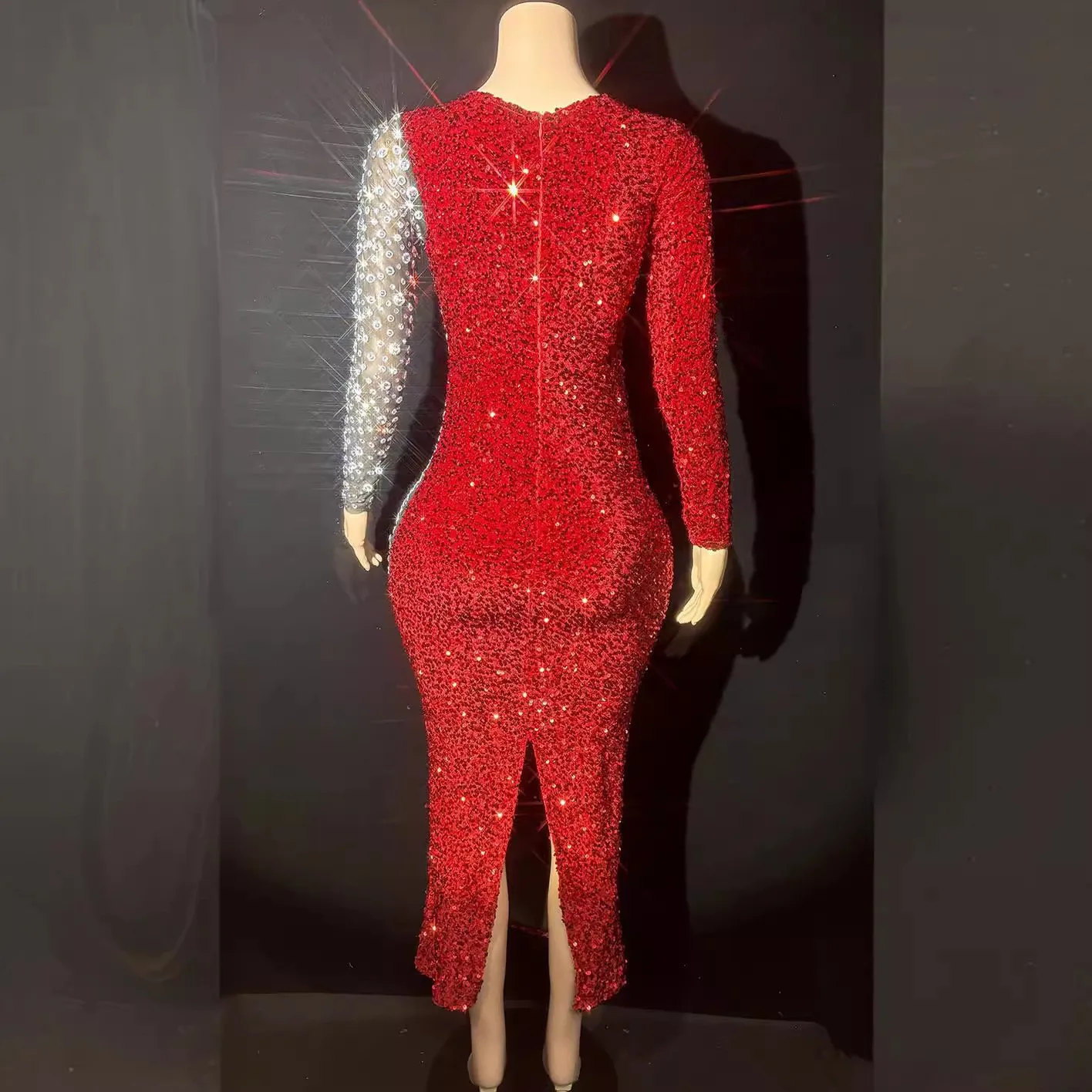 Costume Nightclub Bar Female Full Diamond Long Sleeve Dress Singer Model Hosting Vestidos Festas E Eventos Robe De Soirée Femmes