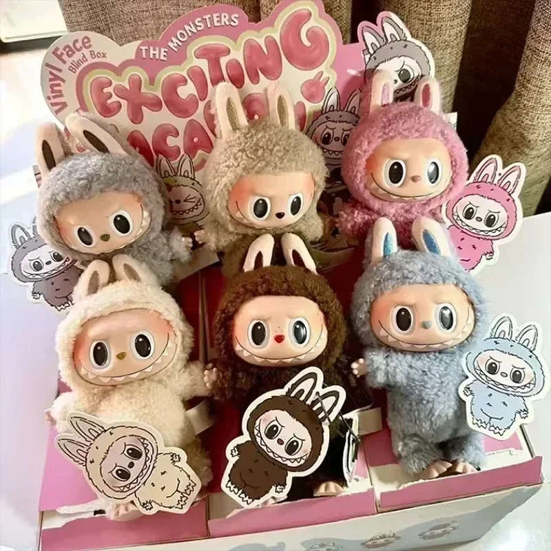 Labubu os monstros batimento cardíaco macaron esmalte rosto caixa cega estatueta de pvc ornamento de mesa boneca kawaii presente aniversário do miúdo