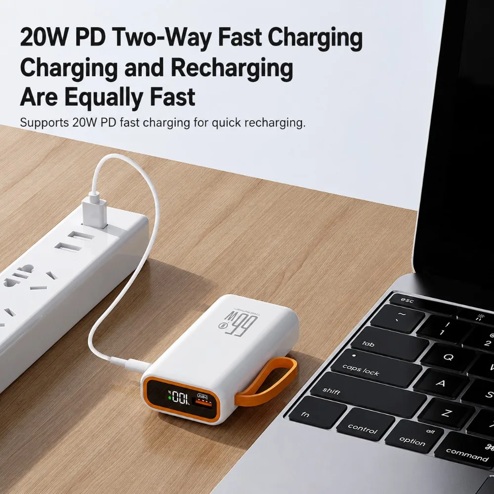 New 20000mAh Large Capacity Mini Power Bank PD22.5W Super Fast Charging With Lanyard Portable For iPhone Samsung Xiaomi