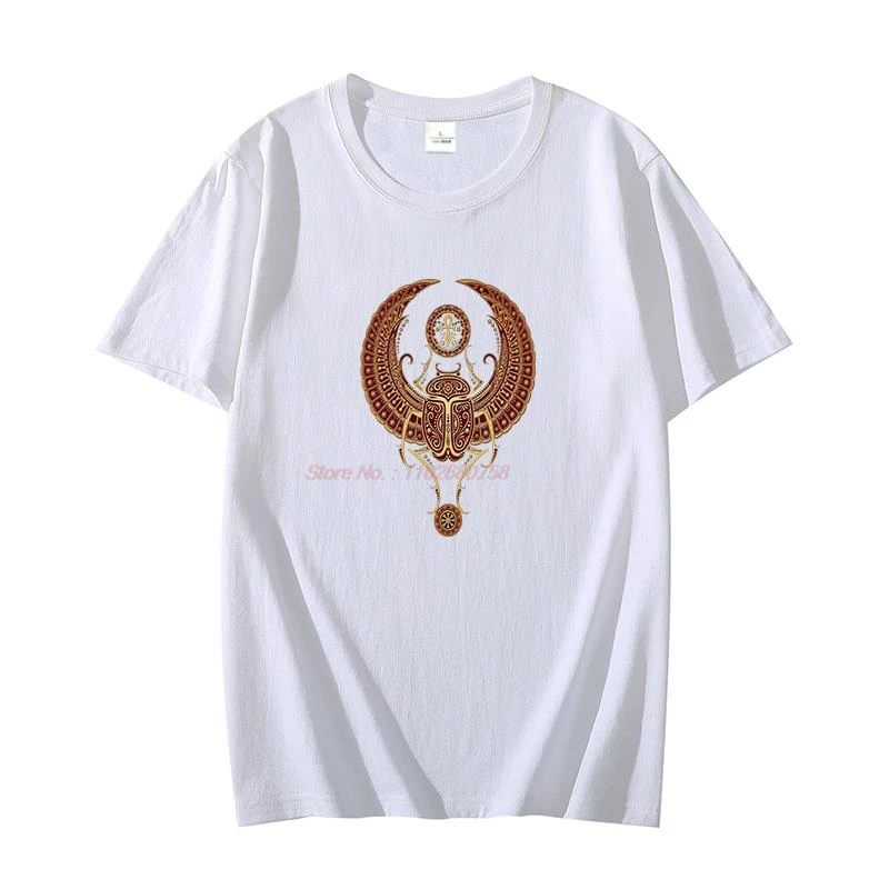 Classic t shirt for men graphic t shirts Red Winged Egyptian Scarab With Ankh Oversized t-shirt Cotton T-shirt Men's clothing