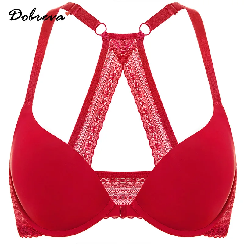 DOinvasive-Soutien-gorge plongeant en dentelle pour femme, T-shirt, Push Up, Rembourré, Fermeture frontale