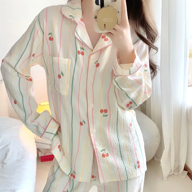 2024 New Women\'s Pajamas Set Spring Autumn Long Sleeve Cloud Cotton Sleepwear Student 2 Piece Pijamas Girl Casual Loose Homewear