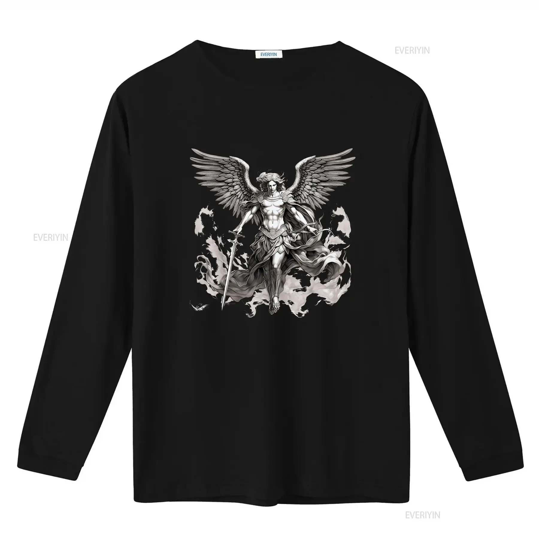 Stylish New St Michael The Archangel Tattoo Style Christian T Shirt vintage Washed fashion Breathable Versatile Soft Casual