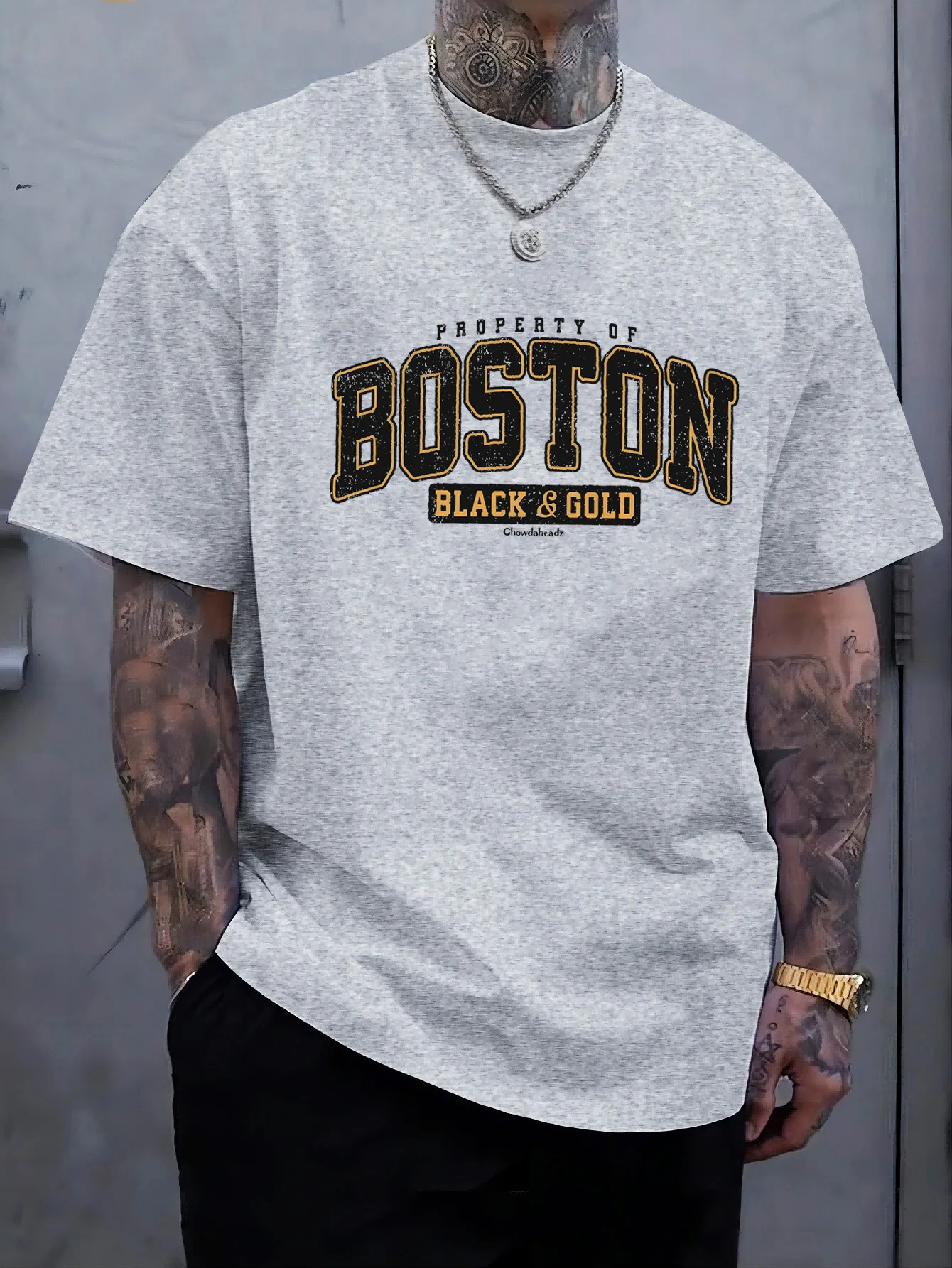 Men's summer 100 cotton fashionable casual loose plus size BOSTON pattern printed sports round neck short sleeved T-shirt top image 5