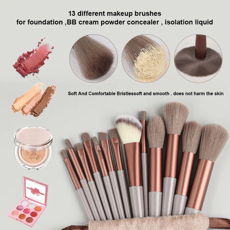 Soft Fluffy Makeup Brushes Set com Saco, Cosméticos, Fundação, Blush, Pó, Sombra, Mistura, Ferramentas de Beleza, 13Pcs