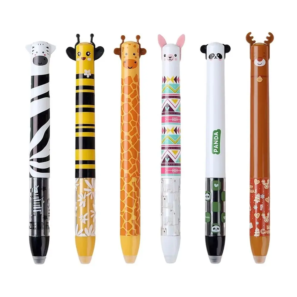 New Erasable Ballpoint Pen Double Ink Color Animal Design Neutral Pen Quick-drying Gel Pen Student Test