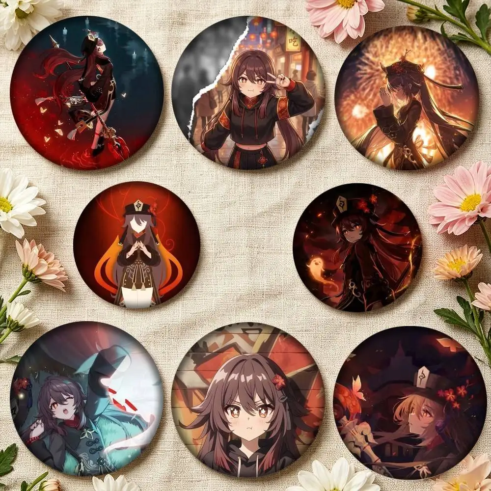 G-Genshin Impact H-Hu Tao Liyue  25mm 32mm 44mm 58mm 75mm Brooches Badges Pins for Accessories Gift