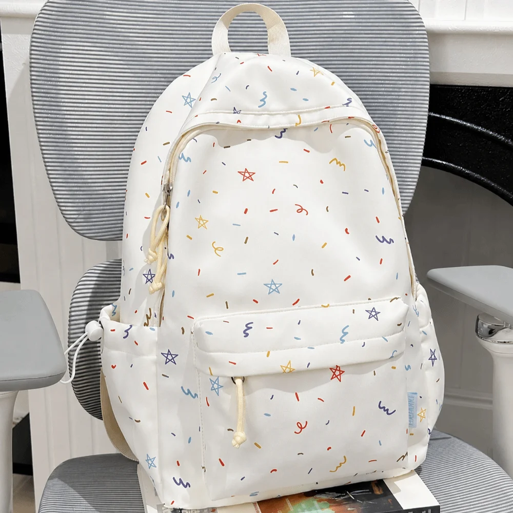 Cute Star Print Travel Backpack Large Capacity Multi-pocket Student Schoolbag Portable Nylon Laptop Daypack