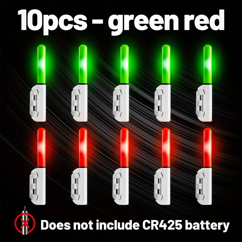 10pcs Rod Tip Light, Smart Flashing Night Fishing Lure, Fishing Indicator Light, Red or Green, Batteries Not Included