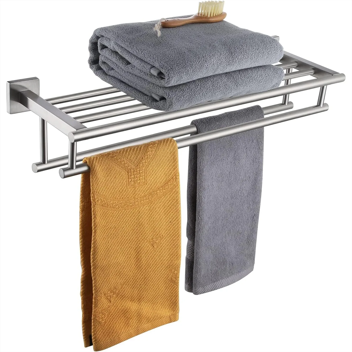

20 Inch Towel Rail with Double Towel Bars, SUS 304 Stainless Steel Towel Rack Wall Mounted, Brushed Nickel Bathroom Towel Holder