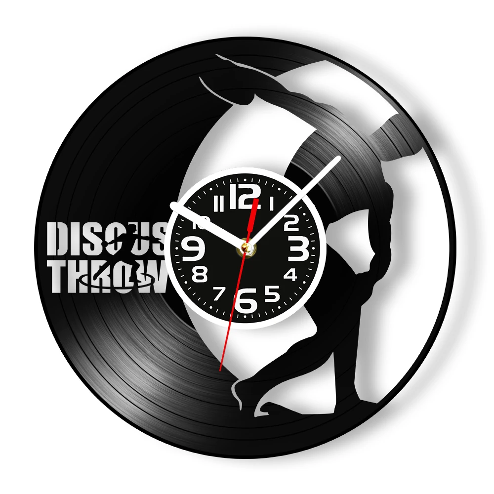 Discus Throw Athlete Silhouette Vinyl Record Wall Clock Track & Field Sports Gym Home Room Decor Silent Non Ticking Wall Clock