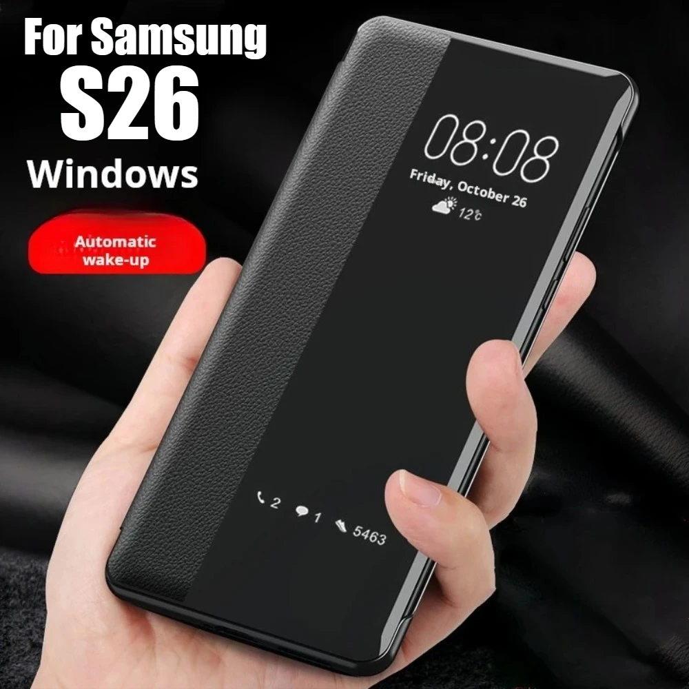 High Quality Business View Window Case for Samsung Galaxy S26 Ultra S25 Edge S24 FE S23 S22 Leather Smart Flip Anti-Drop Cover