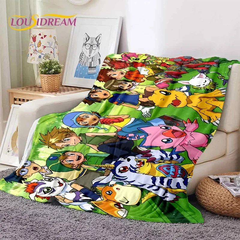 Retro Digimon Adventure Monster Cartoon Soft Flannel Blanket for Beds Bedroom Sofa Picnic,Throw Blanket for Cover Children Gift