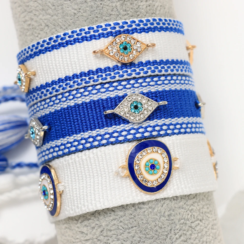 Evil Eyes Woven Bracelets Stackable Wrap Fabric Bracelets