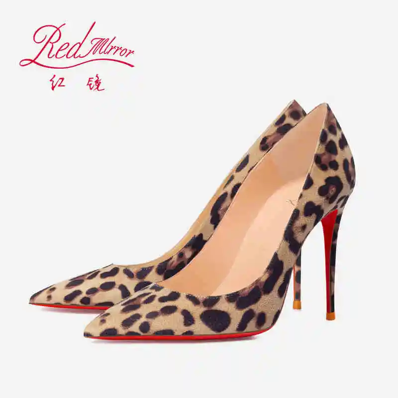 elegant woman heeled shoes Luxury Brand Leopard print heels shoes woman 2024 trend Red Shiny Bottoms Pointed Toe Pumps Women 43