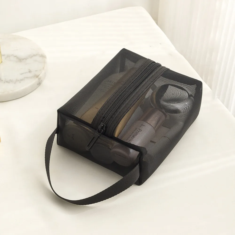 

Convenient Portable Mesh Makeup Bag Square Zipper Storage Toiletry Bag Lightweight Large Capacity Cosmetic Cases Outdoor