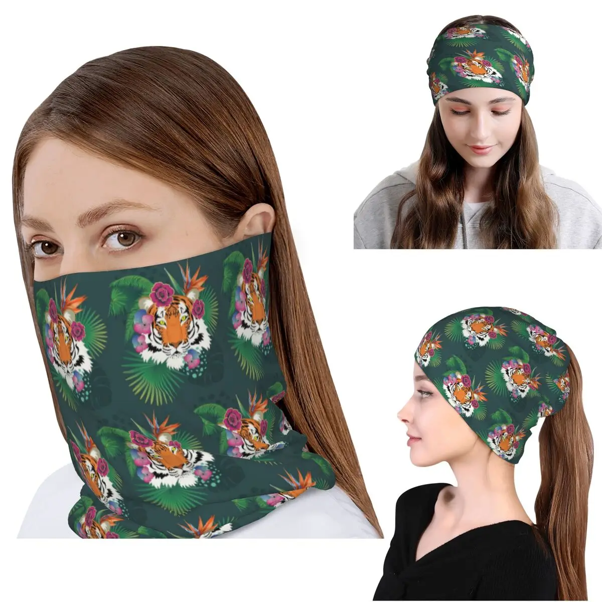 Leopard Tiger Cartoon 2 Bandana Halstuch Maske Schal Mehrzweck-Gesichtsmaske Mützen Hut Unisex Erwachsene Atmungsaktiv