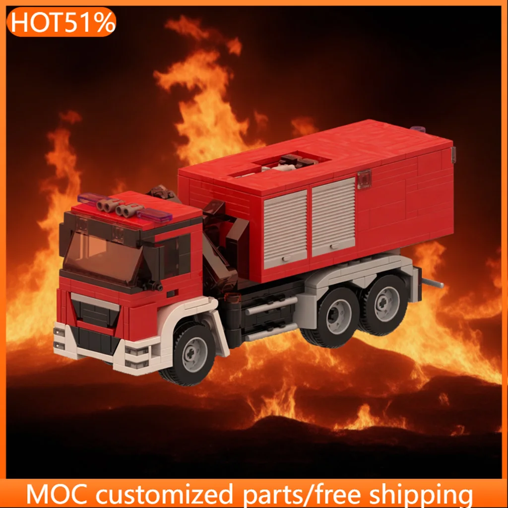 

523 PCS transport Fire Hooklift with Rescue Container MOC Customize Modular Building Block Kids Brick DIY Boy Toy Birthday Gift