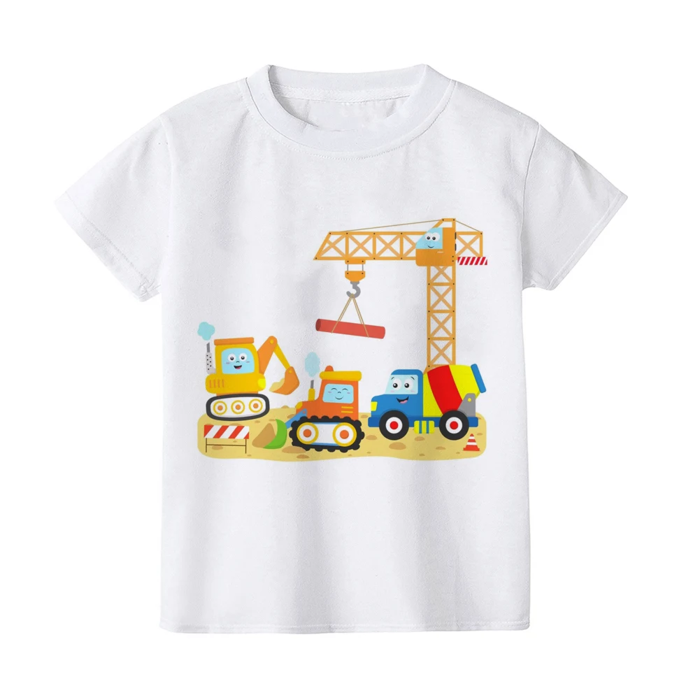 Kid Tshirt Construction Machines Print Toddler T-shirt Baby Boys Clothes Tractor Kids Shirt Natural Work Zone Children Tee