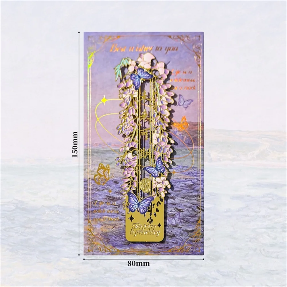 1 шт., закладка с цветком и бабочкой, металлические золотые полые закладки, студенческий подарок, закладка с цветочной живописью, школьные и офисные принадлежности