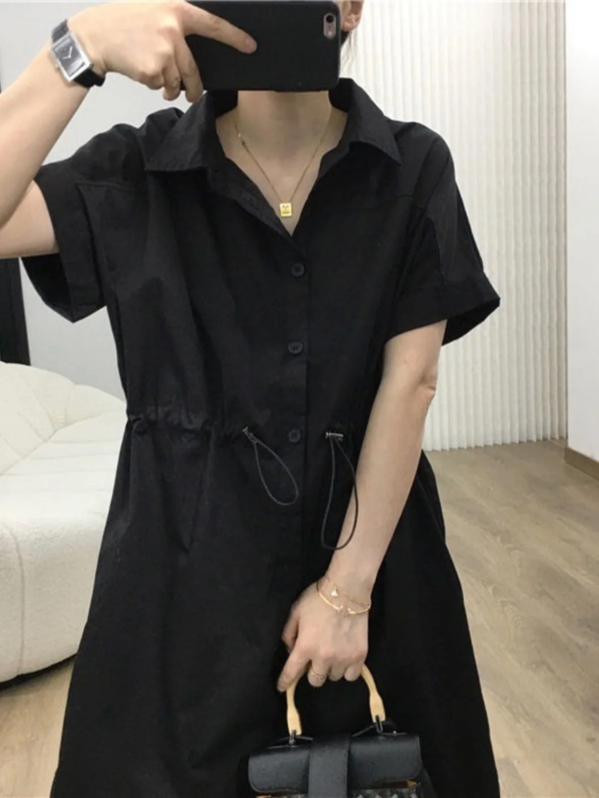 

Plus Size plus Size 300 Pou Women's Casual Turn-down Collar Dr Summer Dstring Midi A-line irt Dr Trendy Korean Sle