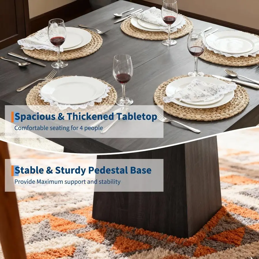 طاولة طعام مربعة لـ 4، 31.5 طاولة مطبخ مزرعة خشبية حديثة مع قاعدة قاعدة، طاولات طعام صغيرة للمطبخ والمعيشة #5