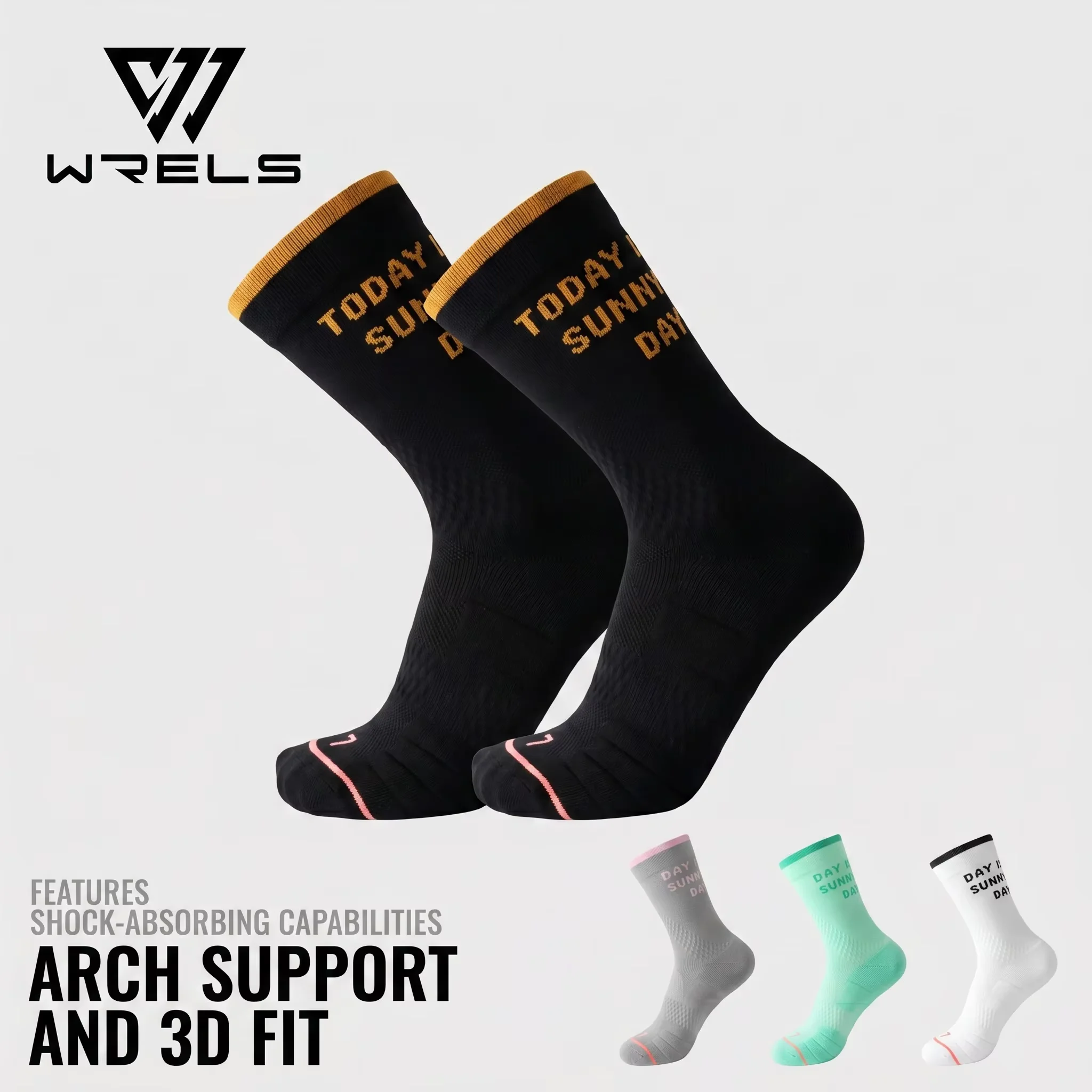 WRELS 1/2/3 Paar Fahrrad-Sportsocken, atmungsaktive Crew-Socken mit Frottee-Sohle, feuchtigkeitsableitend, geruchshemmend, Damen-Outdoor-Laufsocken