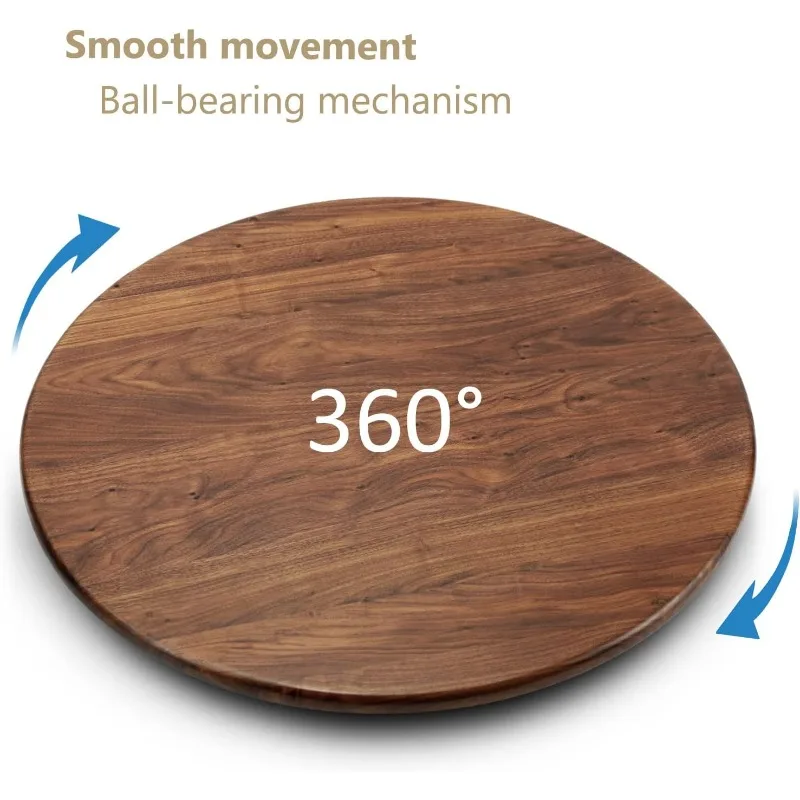 24 Inches Black Walnut Wood Lazy Susan Organizer, Solid Wooden Round Turntable, Rotating Tray for Table Top/Counter Top