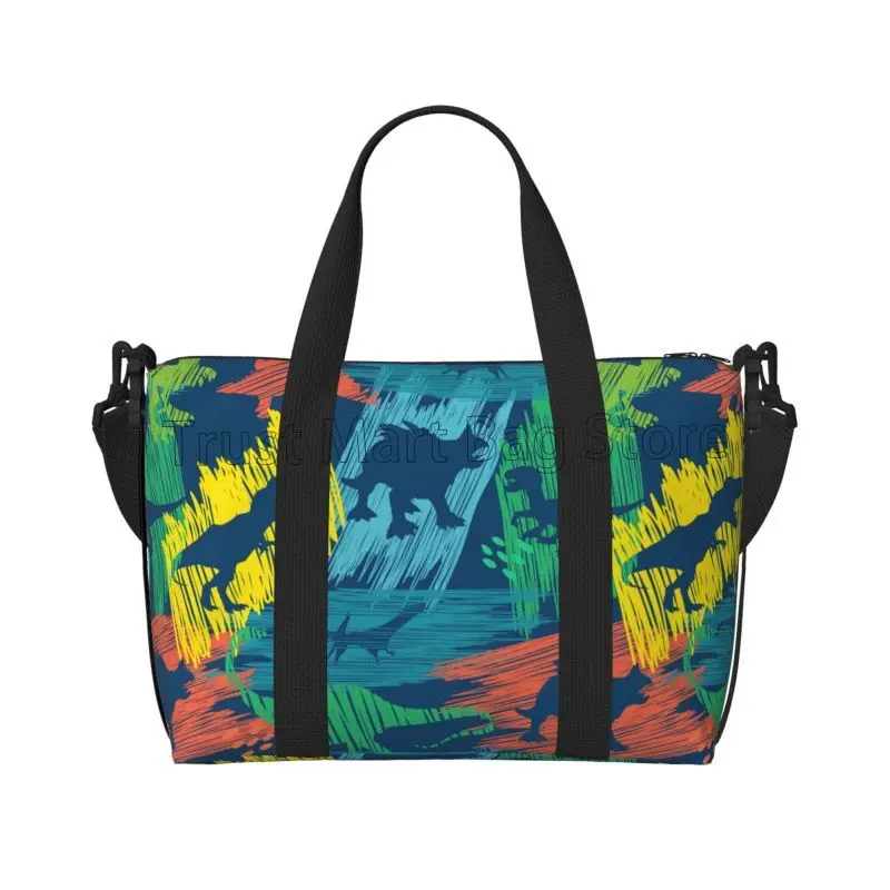 Bolsa de viaje con bonitos dinosaurios de dibujos animados, ligera, impermeable, para fin de semana durante la noche, bolsa de mano para deportes, gimnasio, Yoga