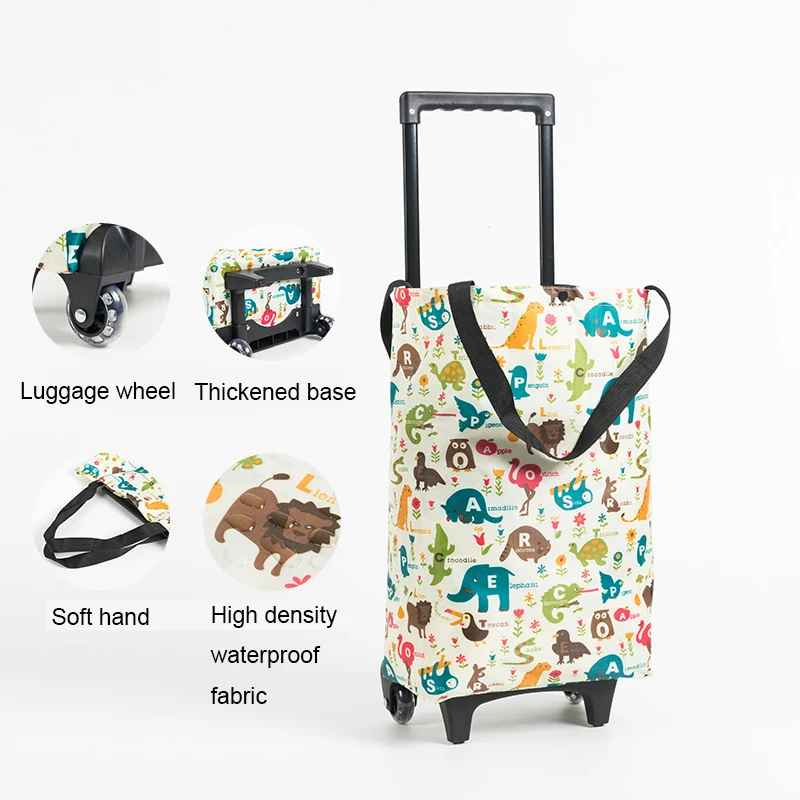 Portable Foldable Large capacity Portable/Pull rod type Shopping bag With wheels cart bag Portable bag