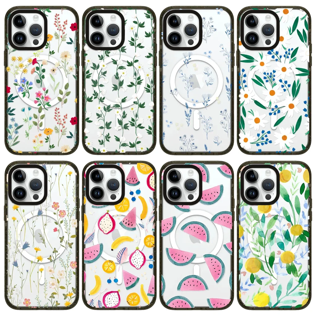 

Flower Fruit 2.0 Acrylic Black Border Protective IPhone Case Cover for 16 15 14 13 12 Pro Max Case