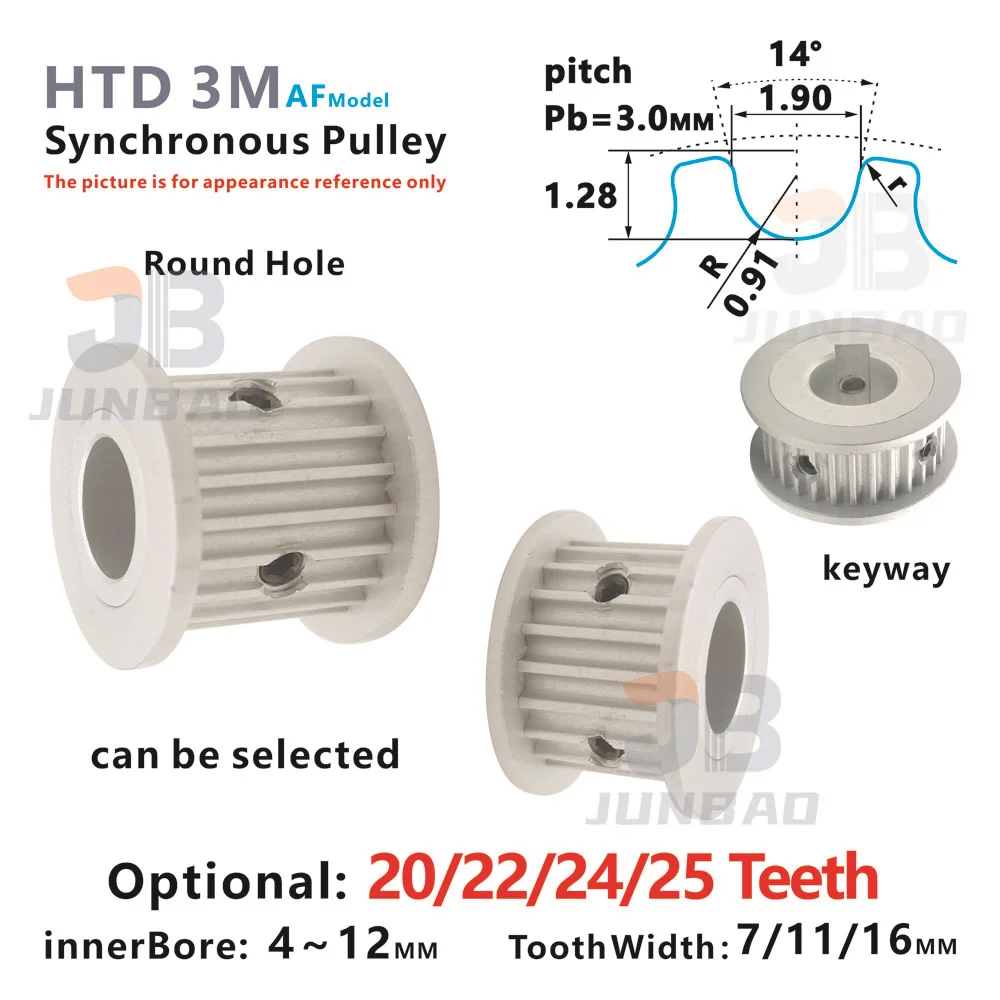 HTD 3M AF Type 20 22 24 25 Teeth Synchronous Pulley  width 6 10 15 2 MM Bore 4 To 8MM  Keyway 8  Driving member 3D printer parts