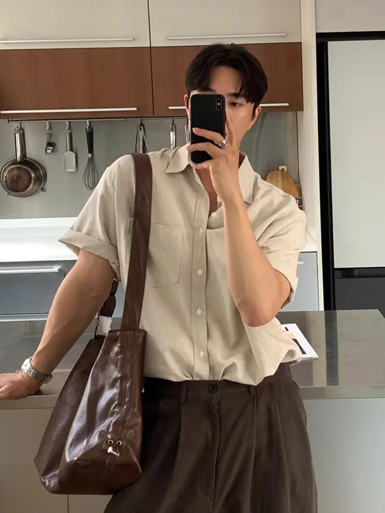 

SSUMENAM Linen Short Sleeve Shirt Men Summer Thin Breathable High-End Feeling Casual Style Comfortable Cotton-Linen Fabric