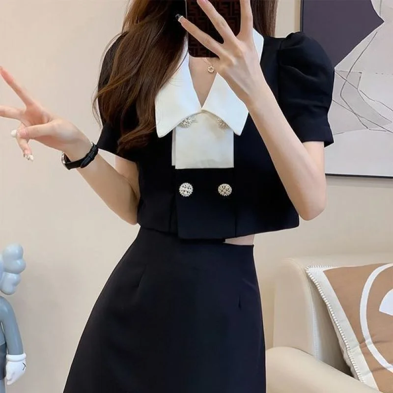 French Style Casual Top Outfits 2023 Summer New Arrival High End Fashion Temperament Half Skirt Two Piece Set for Women