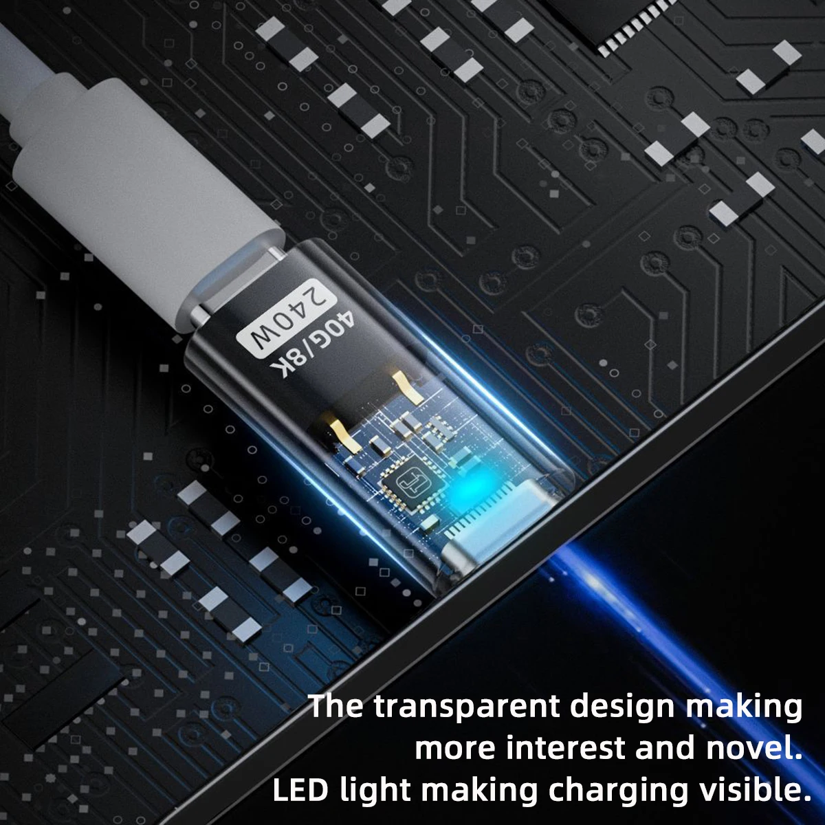 chenyang USB C Connector USB4 Type C 240W Power 40Gbps Data 8K Video Extension Connector Adapter Transparent with LED