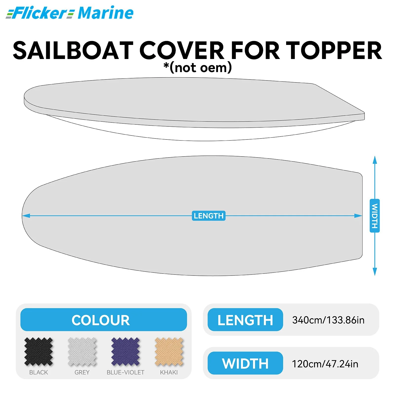 Travel Cover Compatible with Topper Dinghy | 340×120cm Waterproof UV-Resistant Polyester Boat Cover, 4 Colors