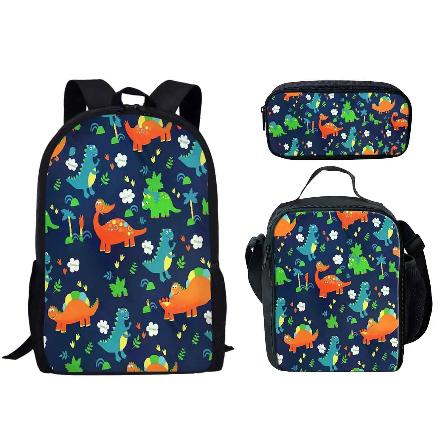 3er Pack niedlichen Cartoon Dinosaurier drucken Student Buch Tasche Cross body Lunch Bag Bleistift Tasche Jungen Mädchen Teenager täglich lässig Rucksack