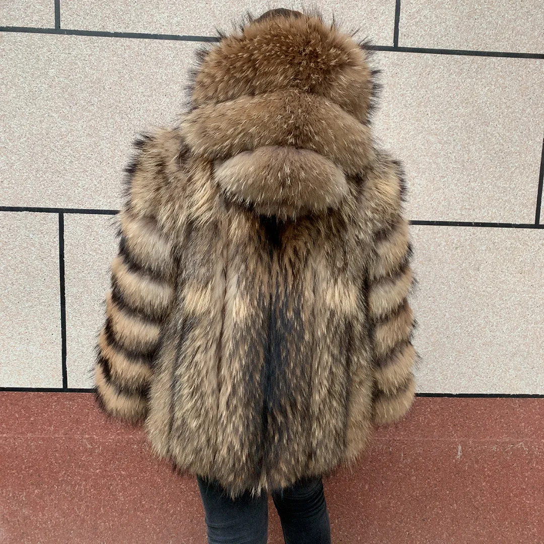 Women's Hooded Real Raccoon fur coat  winter warm long sleeved natural Raccoon fur Jacket and vest various styles fashion jacket