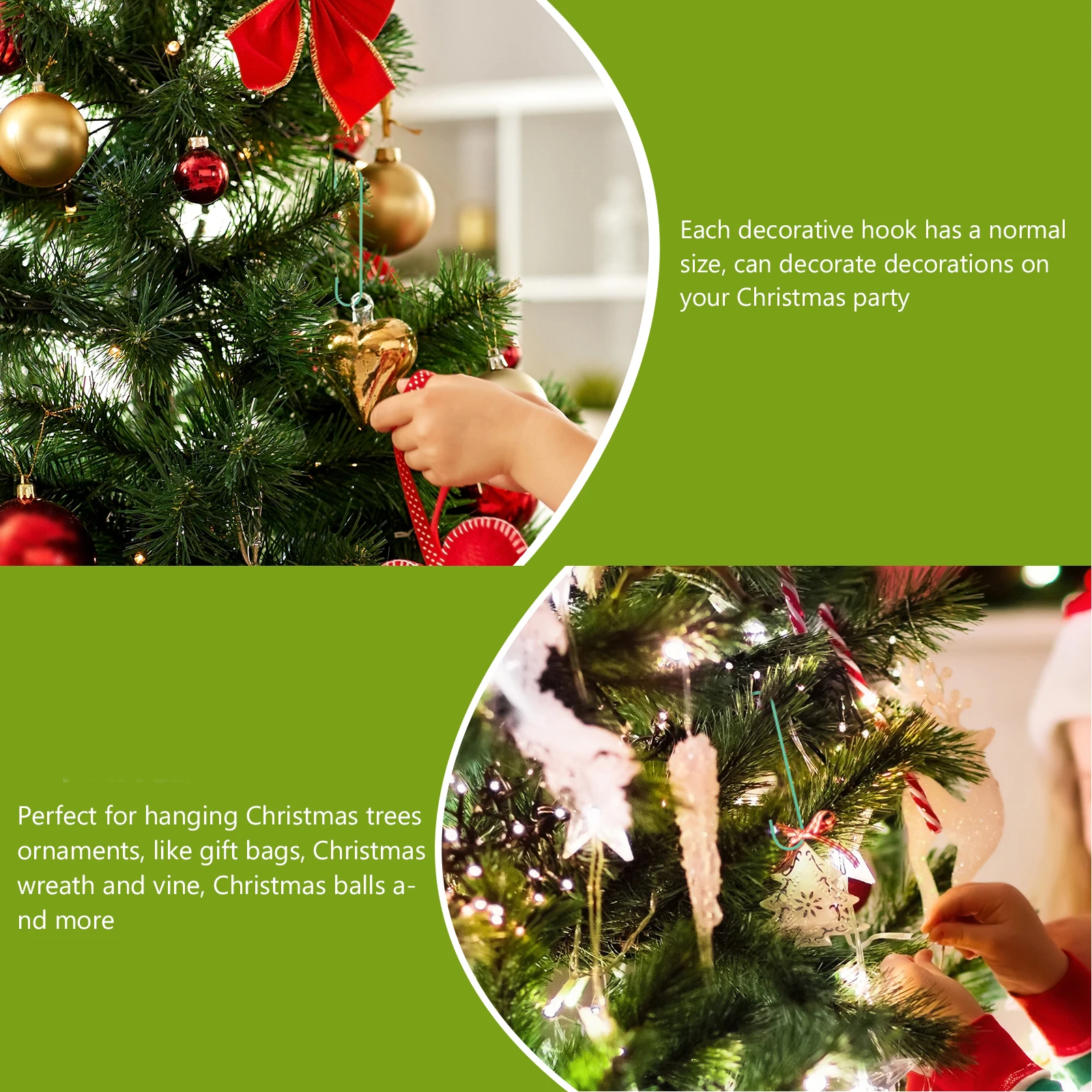 

100Pcs Green Metal Hanging Hooks Xmas Decorative Iron Mini Hangers Christmas Tree Ornaments Xmas Hanging Hook Decorative Hooks