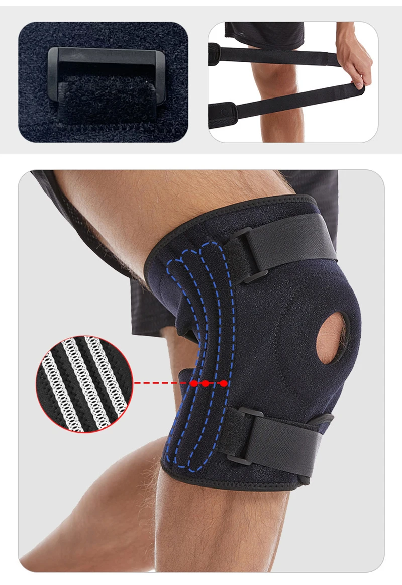 XL-8XL Große Sport-Kniebandage mit verstellbarem Riemen, Silikon-Feder-Kniestütze, Patella-Schutz, Knieschoner zum Laufen, Wandern – Detail 6