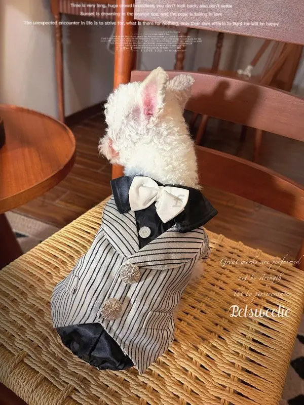 Dog Lapel Suit Wedding Formal Gown, Spring Autumn Four-legged Pet Shirt Costume, Fake Two-Piece Gentleman Outfit for Teddy