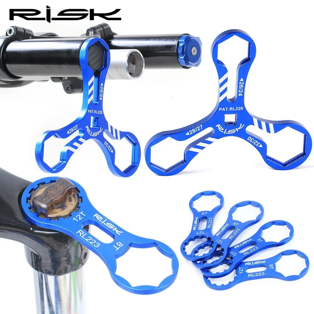 RISK Y-shaped Bicycle Front Fork Cap Wrench 24 26 27 28 30 32mm 8/12T Bike Suspension Extender Spanner Removal Installation Tool