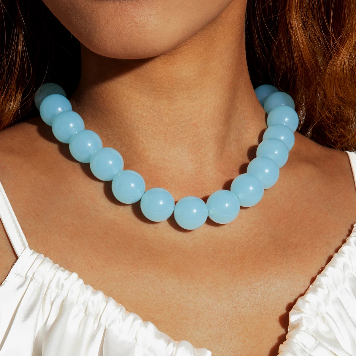 Tocona Jelly color  Acrylic Round Bead Necklace Handmade With Adjustable Tail Chain Bead Necklace Women Holiday Gift Party Gift